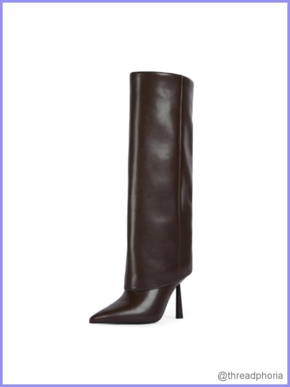 Fold Over Knee High Boots Pointed Toe Stiletto Heels Faux Leather Zip